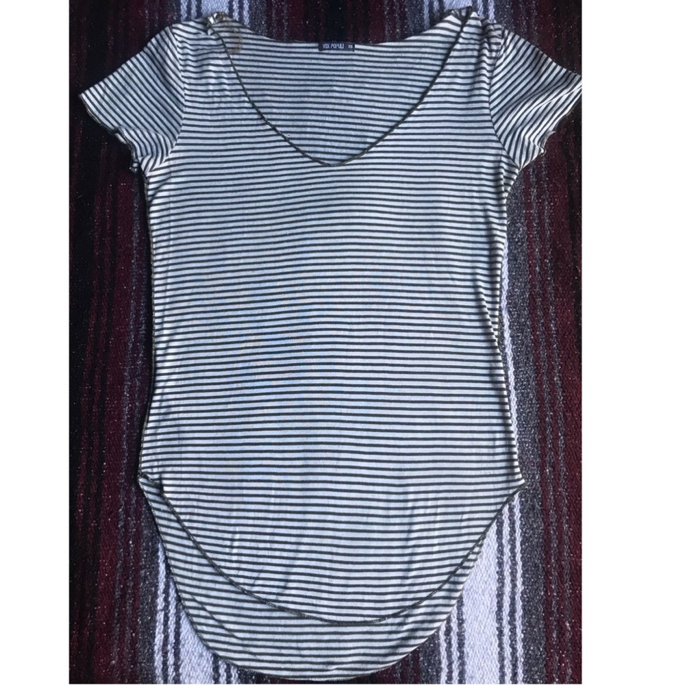 Vox Populi Green and White Striped V-neck